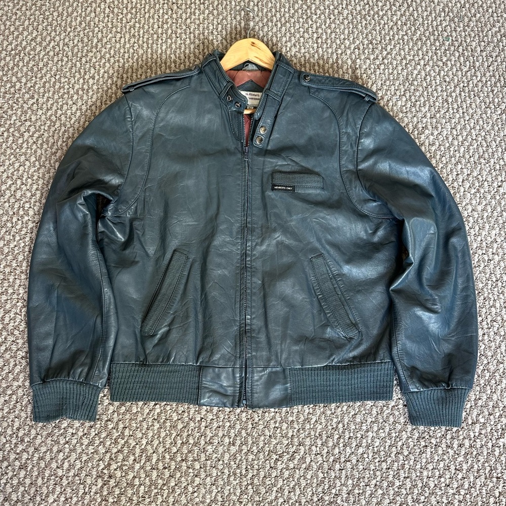 Vintage Members Only Blue Leather Racer Moto Jacket Size 42 Fit M-L